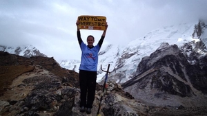 Clare McNamara supporting the Dubs from Everest base camp