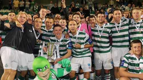 Shamrock Rovers celebrate their first League Cup win since 1977
