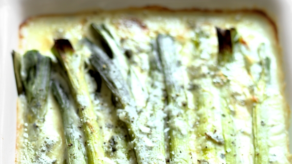 Baby Leek Gratin with Smoked Gubbeen