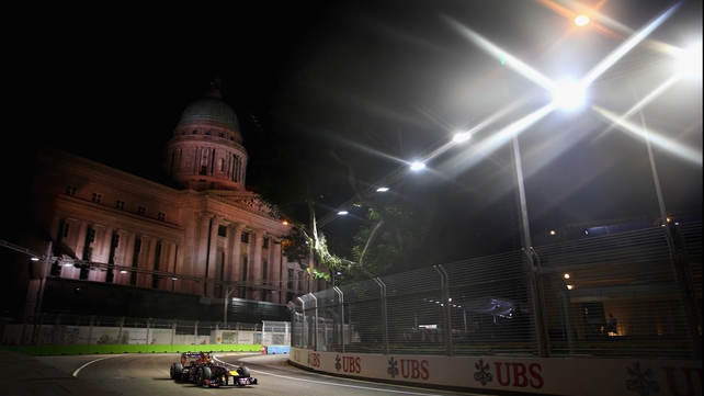 Sebastian Vettel of Red Bull racing during practice for the Singapore Grand Prix at Marina Bay Street Circuit.