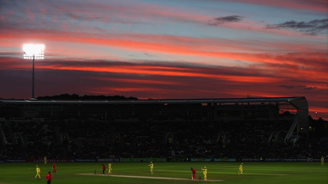 Sunset during the ODI between England and Australia at the Ageas Bowl in Southampton, England.