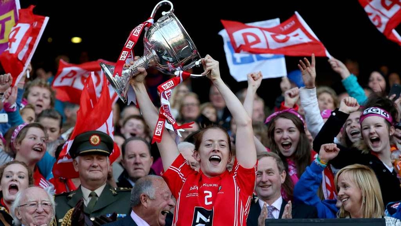 Cork's Ann Marie Walsh lifts the trophy