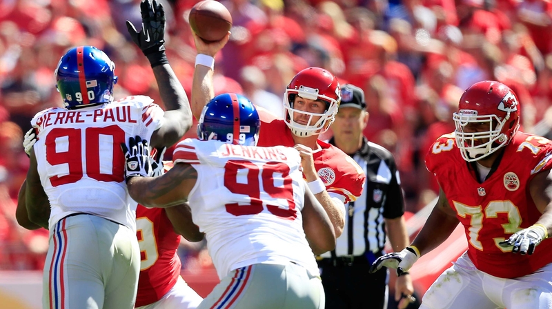 Kansas City Chiefs quarterback Alex Smith completed 24 of 41 passes in their win over the New York Giants