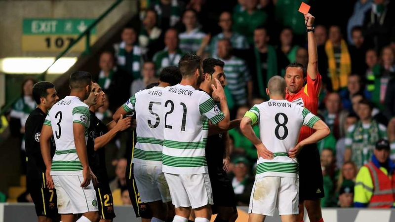 Scott Brown is sent off at Celtic Park