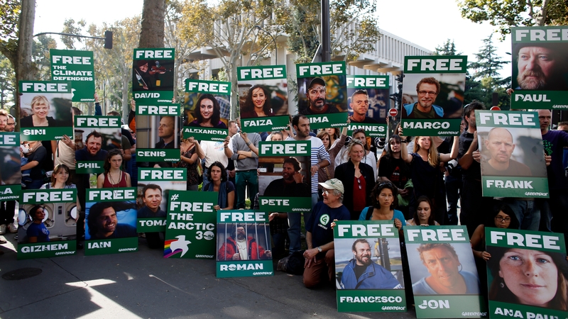 Protesters in Paris demonstrate against the detention of the activists