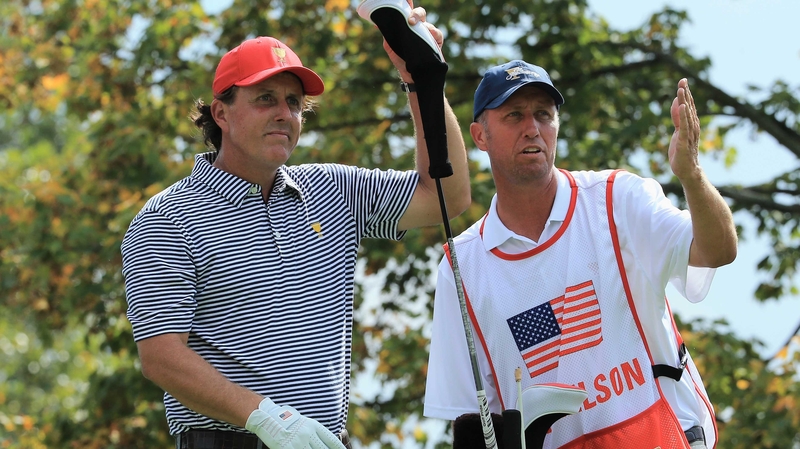 Phil Mickelson and Keegan Bradley (not pictured) won the top match 4&3 against Jason Day and Graham DeLaet