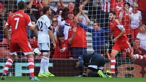 Adam Lallana of Southampton (20) celebrates his 19-minute goal