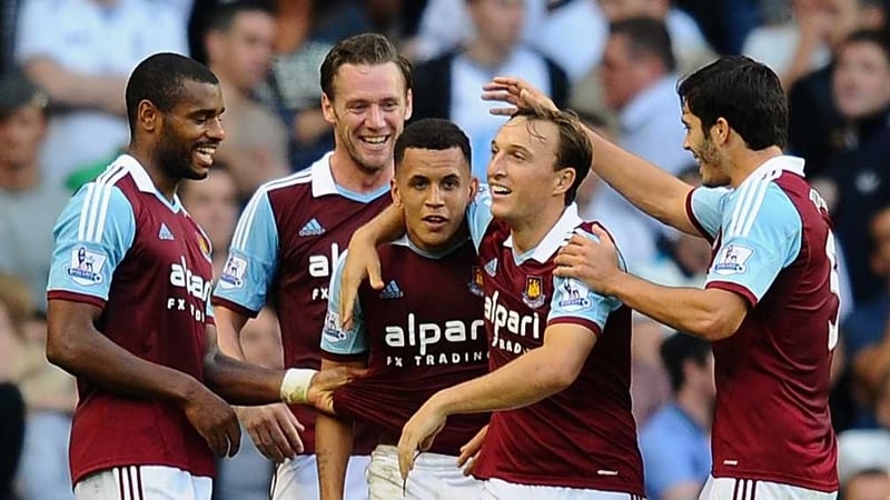 Ravel Morrison (c) is congratulated by his team-mates after scoring West Ham's third goal