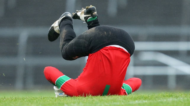 St Brigid's goalkeeper Shane Curran celebrates after his side scored a late goal in the Roscommon SFC final