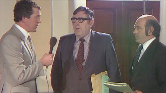 Forbes McFall talks to Jim Kemmy and Joe Sherlock about Budget 82 from Dáil Eireann.