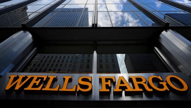 The Well Fargo logo on the front of a branch of the US bank