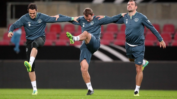 Joey O'Brien, Glenn Whelan and Darron Gibson seen in training on Thursday
