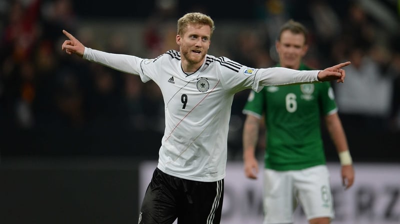 Andre Schurrle celebrates Germany's second goal in their 3-0 victory over Ireland