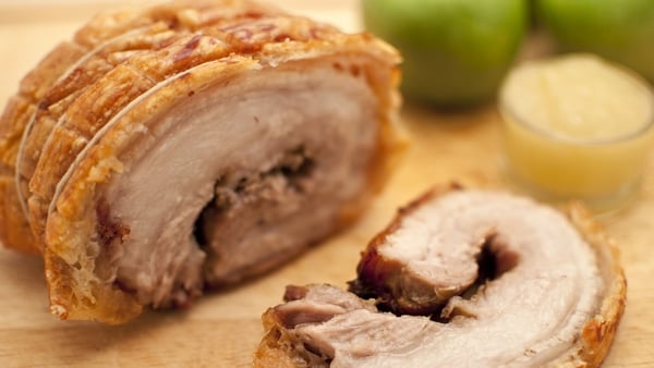 Neven Maguire's Assiette of Rare-Breed Pork (Caramelised Belly, Smoked Bacon-Wrapped Fillet and Pork and Leek Sausage)