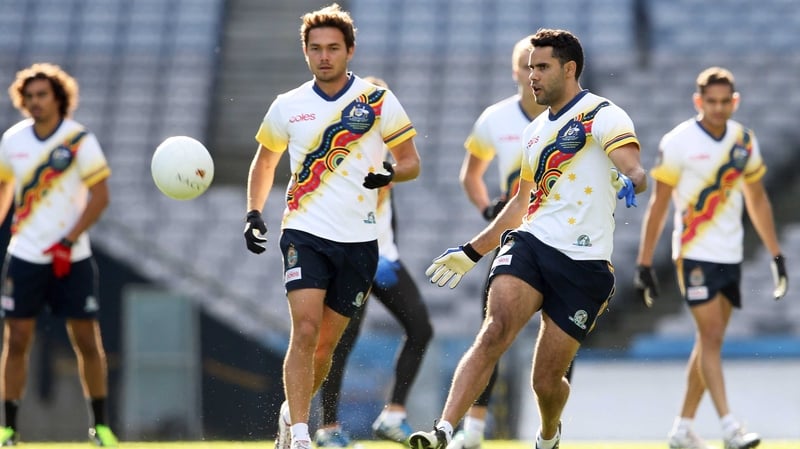 Daniel Wells gets in some kicking practice with the Australian squad at Croke Park