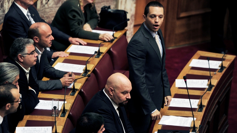 Golden Dawn party spokesman Ilias Kassidiaris spoke prior to the vote to lift the immunity