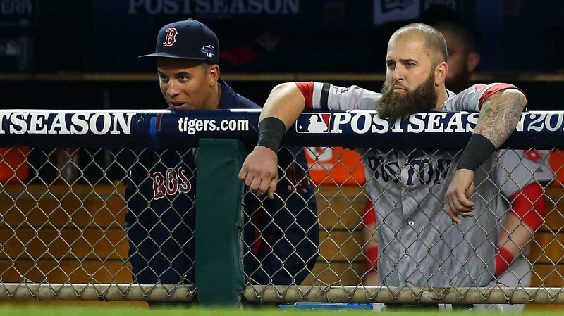 Mike Napoli (right) watches on as the Red Sox are beaten in Detroit