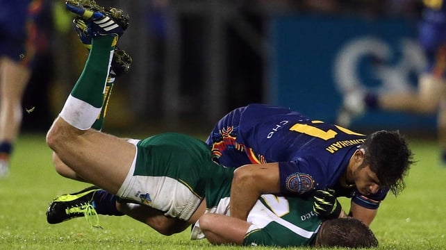 Ireland's Aidan O'Shea and Sharrod Wellingham of Australia involved in an off the ball incident