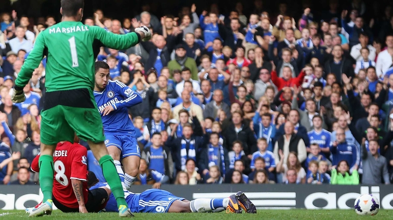 Eden Hazard of Chelsea scores the controversial goal