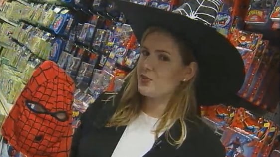 Mary Calpin wearing a witch's hat.