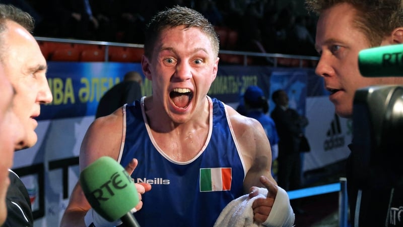 Jason Quigley shows his delight after victory in the AIBA World Championship semi-final