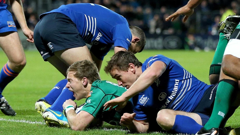 Kieran Mannion scores the first try of the game at the RDS