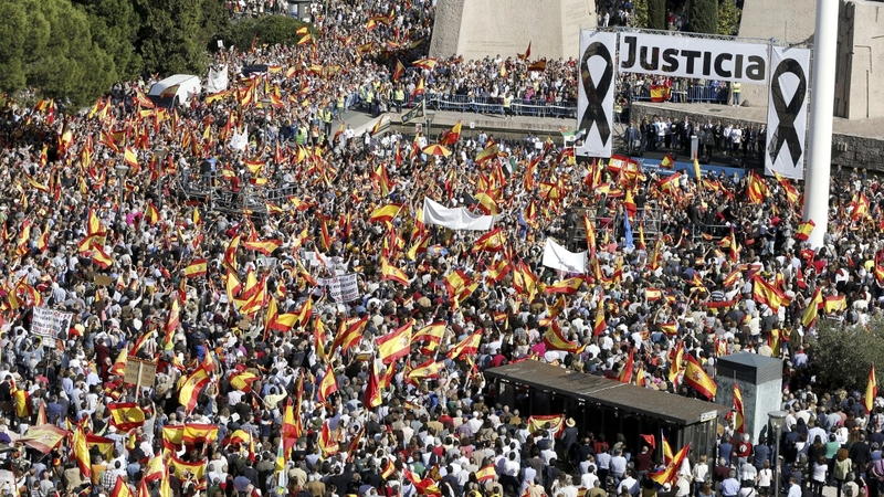 Tens of thousands of protesters attend a demonstration called by the Spanish Association of Terrorism Victims in Madrid