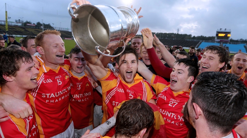 Castlebar's captain Donal Newcombe with the Moclair Cup