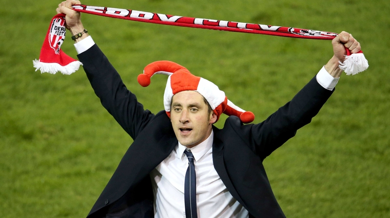 Declan Devine celebrates Derry's 2012 FAI Cup win