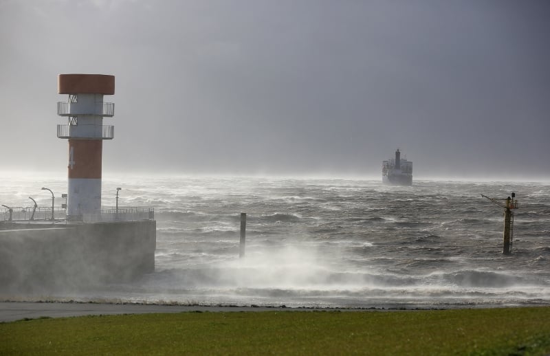 Waves crash in on the coast of Germany