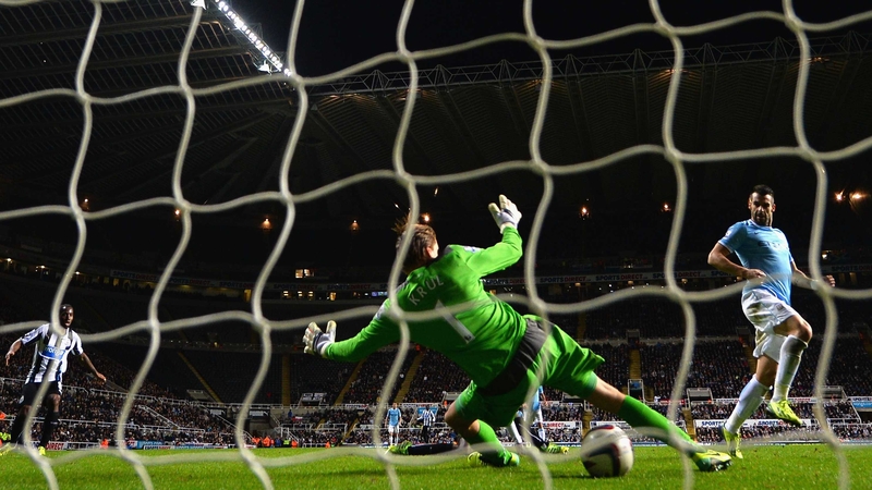 Alvaro Negredo scores City's opener against the Magpies