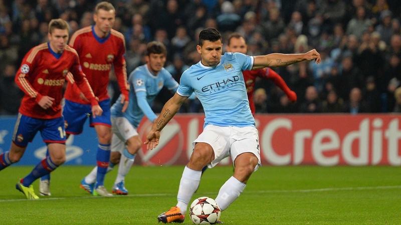 Sergio Aguero scores from the penalty spot