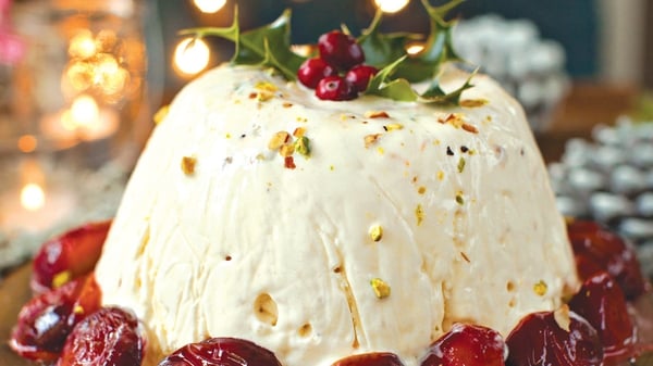 Christmas Ice Cream Cake with Nougat and Sticky Pl