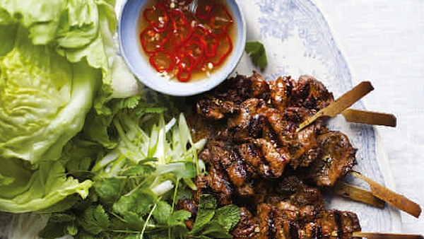Bun Cha: Barbecued Pork Skewers with Herbs and Ric