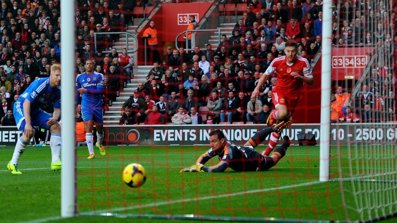 Adam Lallana of Southampton beats Steve Harper in the Hull City goal