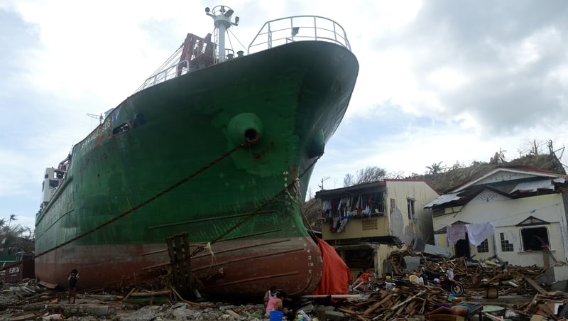 A ship washed ashore in the aftermath of Super Typhoon Haiyan at Anibong in Tacloban