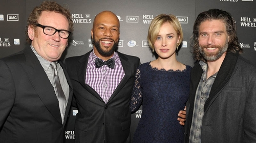 Colm Meaney with Hell on Wheels co-stars Common, Irish actress Dominique McElligott and Anson Mount