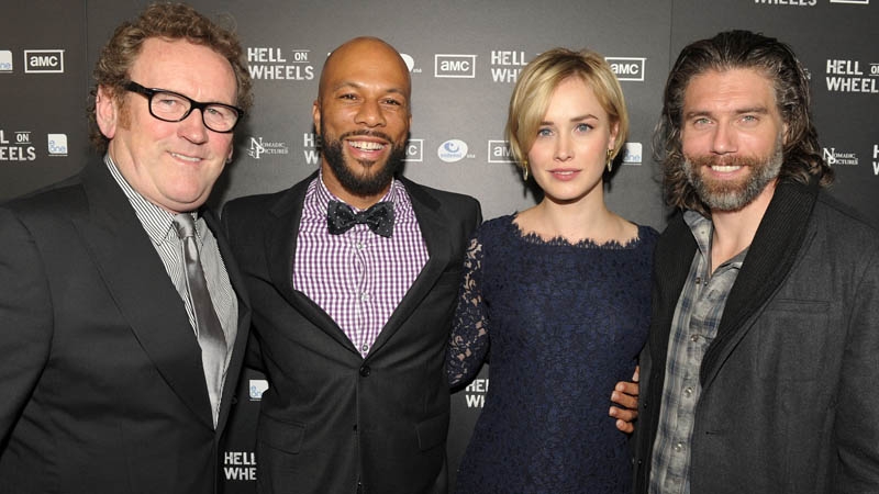 Colm Meaney with Hell on Wheels co-stars Common, Irish actress Dominique McElligott and Anson Mount