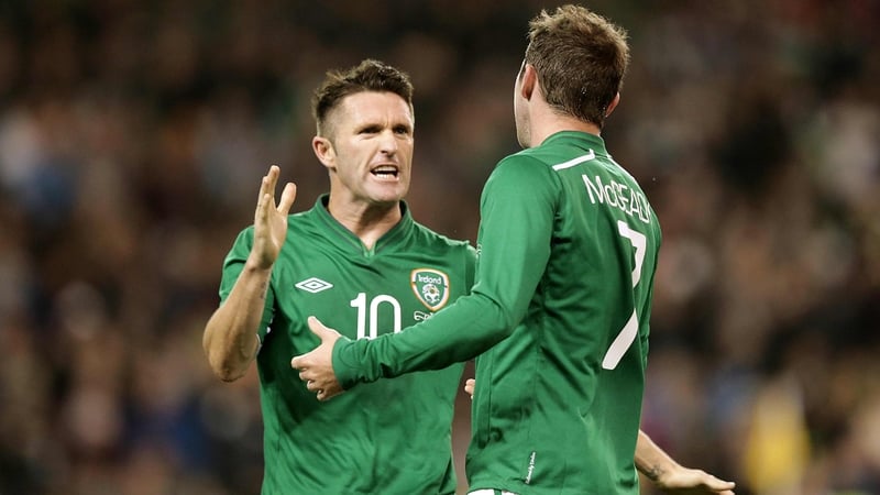 Robbie Keane congratulates Aiden McGeady after the Spartak Moscow man bagged a goal last night