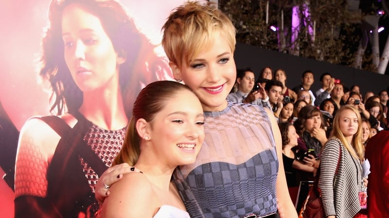 Willow Shields and Jennifer Lawrence at The Hunger Games: Catching Fire LA premiere