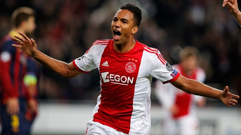 Danny Hoesen celebrates after scoring Ajax's second goal
