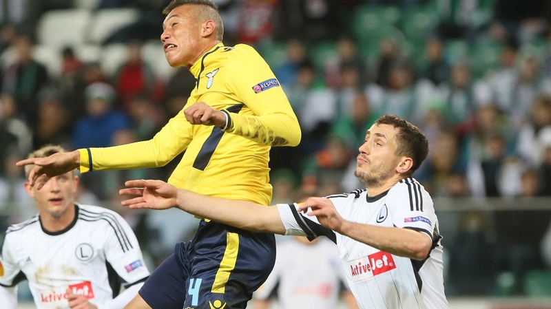 SS Lazio's Brayan Perea (c) scores against Legia Warsaw