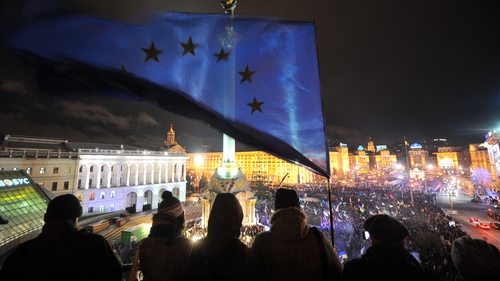 Violence broke out after large crowds again demonstrated against Ukraine's decision not to sign pact with EU