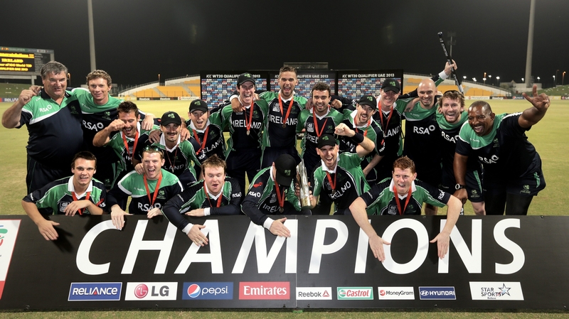 Ireland's players and staff celebrate winning the final