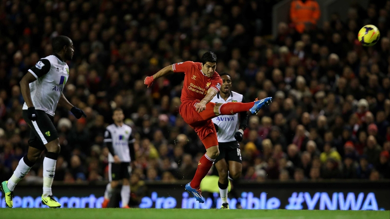 Luis Suarez scores his long-range first