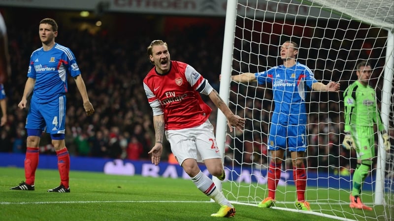 Nicklas Bendtner celebrates Arsenal's opener