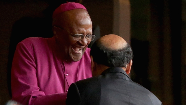 Archbishop Emeritus Desmond Tutu was another of the invited guests at the FNB stadium