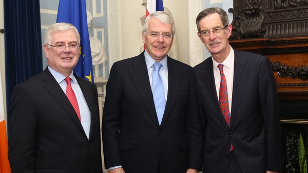Tánaiste Eamon Gilmore is joined by John Major and and former Labour leader Dick Spring (Pic: Sam Boal/Photocall Ireland)