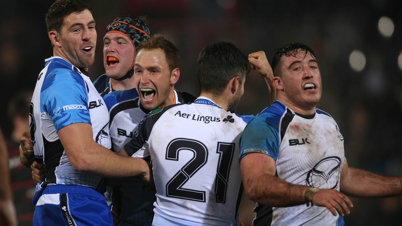 Connacht players celebrate last Sunday's shock victory in Toulouse