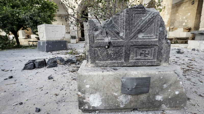 A war-damaged Roman-era mosaic: priceless Syrian archaeological and museum artefacts under serious threat says UNESCO